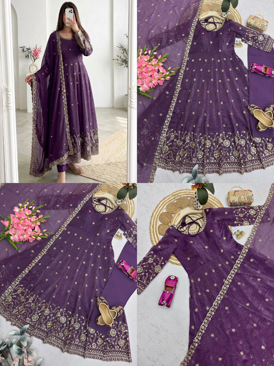 Purple Sequins Embroidered Suit Flat Lay – Complete Set View